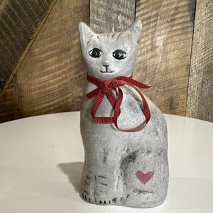 Vintage Handmade Ceramic Cat Figurine Artist Signed And Dated 1985 5.5” x 2.5”